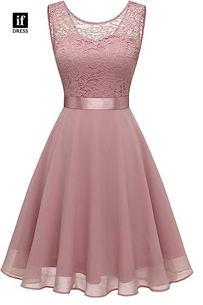 F1538 - Classy Straps Scoop Bow-Knot Chiffon Short Coxktail Homecoming Dress