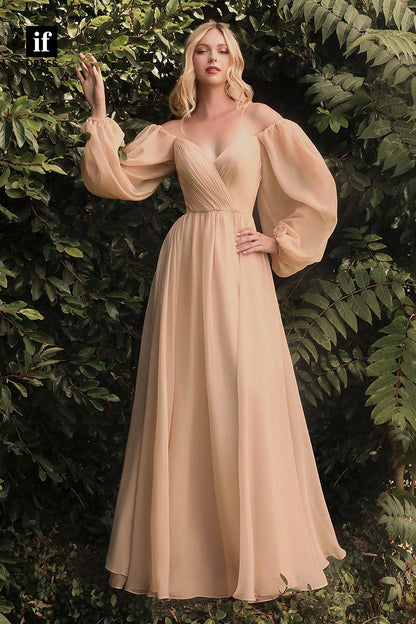 31918 - Unique Strapless V-Neck Long Sleeves Ruched Evening Formal Bridesmaid Dress
