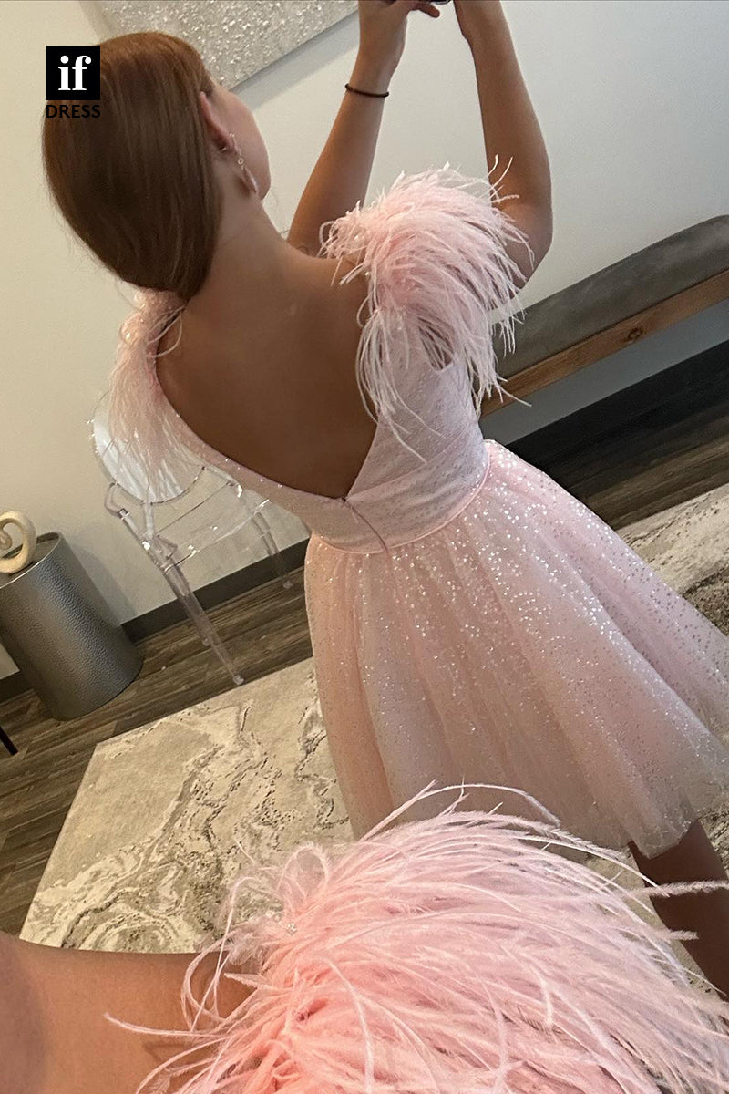 F1-1093 - AmazingV-Neck A-Line Feathers  Mini Homecoming Dress