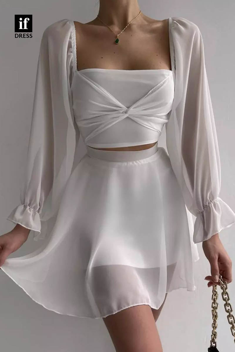 F1365 - Unique Two Piece Chiffn Short Cocktail Homecoming Graduation Dress