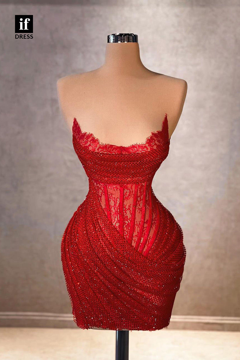 F1529 - Sexy/Hot Strapless Scoop Pleats Bodycon Cocktail Homecoming Dress
