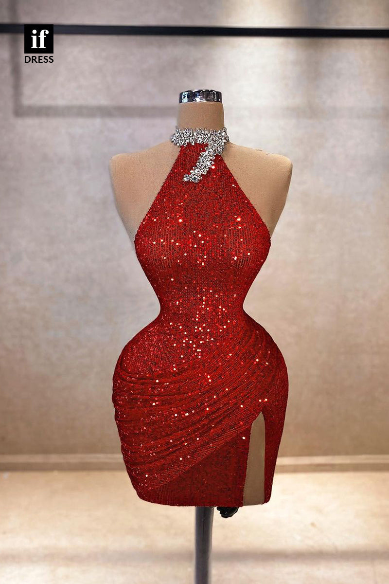 F1531 - Delicate High Neck Beads Sleeveless Bodycon Homecoming Cocktail Dress