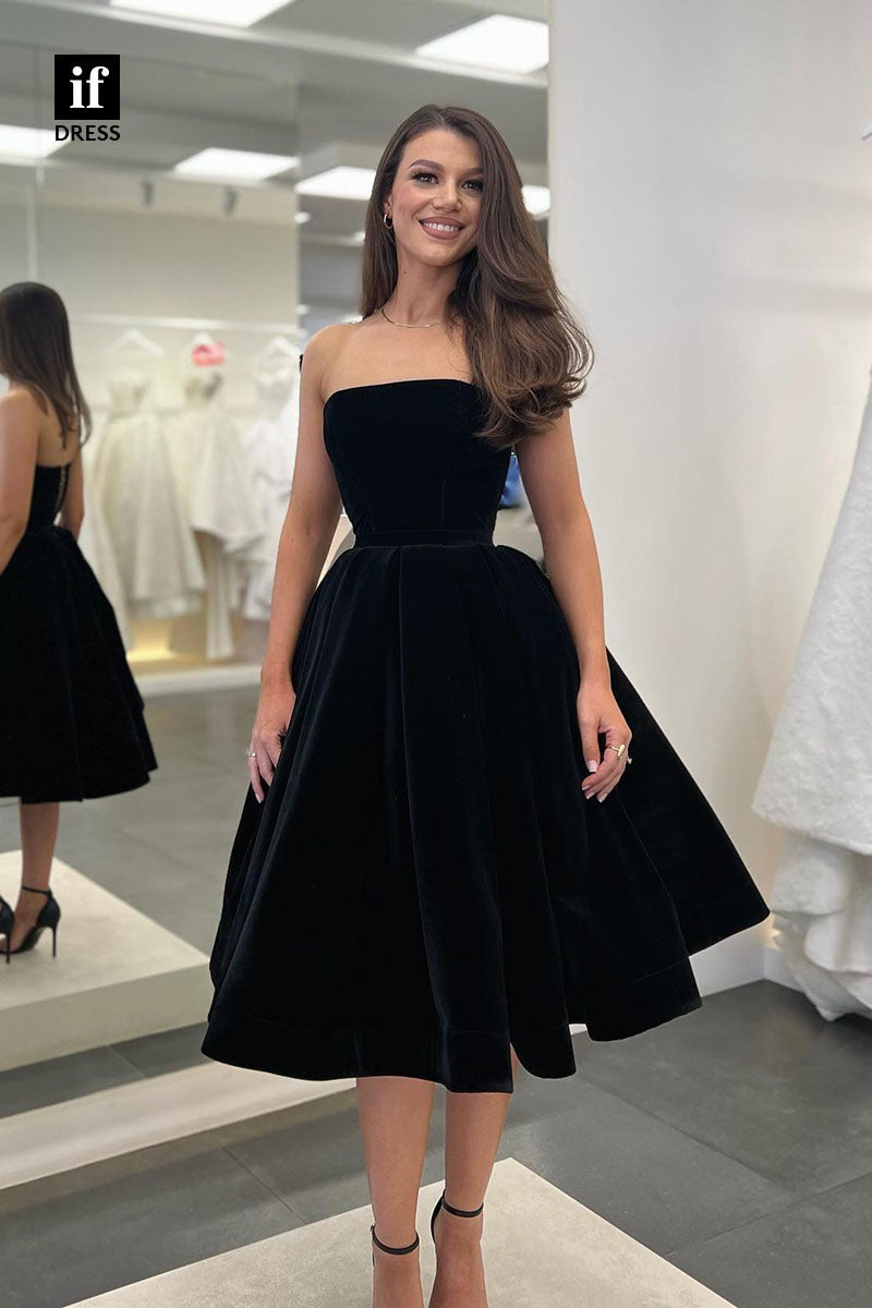 F1543 - Classic Strapless A-LIne Sleeveless Knee Length Cocktail Homecoming Dress