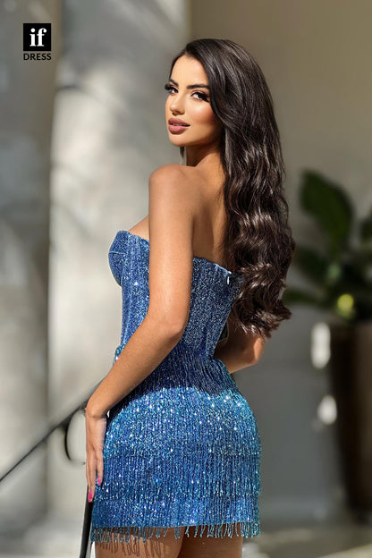 F1556 - Attrcative Strapless Sweetheart Sequins Short Cocktail Homecoming Dress