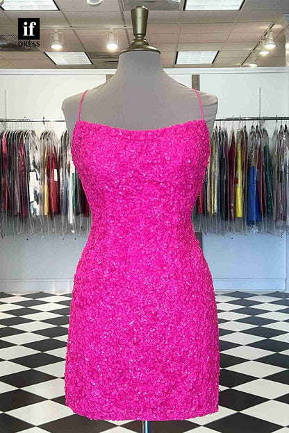 F1575 - Sheath/Column Scoop Full Sequins Tight Homecoming Party Dress