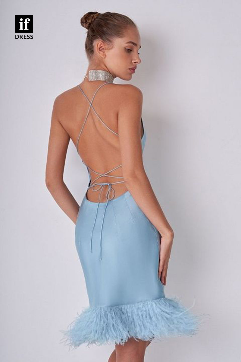 F1704 - Chic Spaghetti Straps V-Neck Sheath Cocktail Homecoming Party Dress