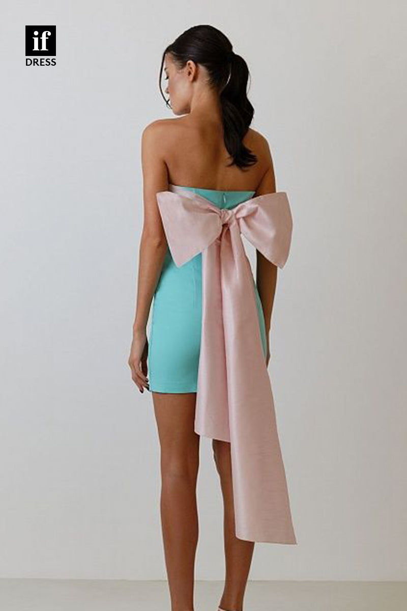 F1708 - Chic Strapless Bow-Knot Sleeveless Tight Cocktail Homecoming Party Dress