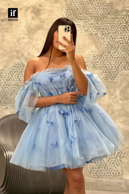 F1753 - Sweet A-Line Strapless Appliques Short Cocktail Homecoming Party Dress