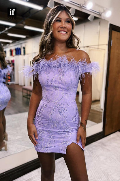 F1781 - Adorable Strapless Feathers Appliques Tight Short Cocktail Homecoming Party Dress