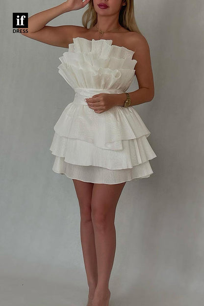 F1819 - Unique Strapless Ruched Sleeveless Short Cocktail Homecoming Party Dress