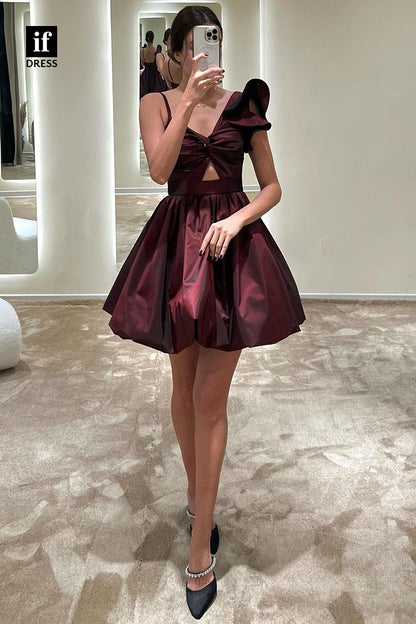 F1825 - Adorable A-Line Straps Ruched V-Neck Short Cocktail Homecoming Party Dress