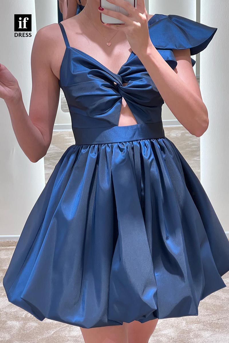 F1825 - Adorable A-Line Straps Ruched V-Neck Short Cocktail Homecoming Party Dress