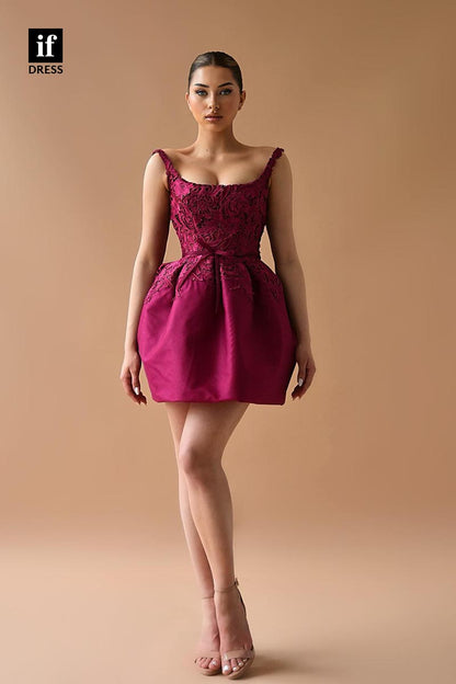 F1846 - Sweet Straps Appliques Sleeveless Short Cocktail Homecoming Party Dress