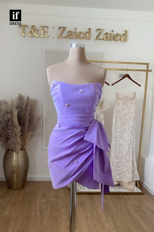 F1873 - Adorable Strapless Scoop Beads Tight Cocktail Homecoming Party Dress
