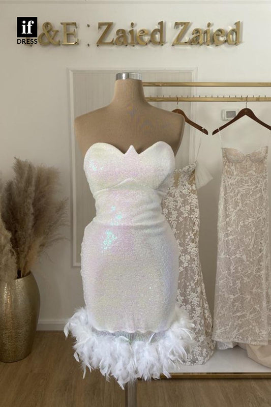 F1876 - Sexy/Hot Strapless Full Sequins Feathers Tight Cocktail Homecoming Party Dress