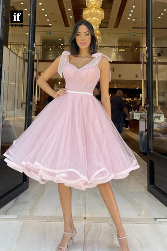 F1883 - Classic Straps A-Line Knee-Length Prom Cocktail Homecoming Party Dress