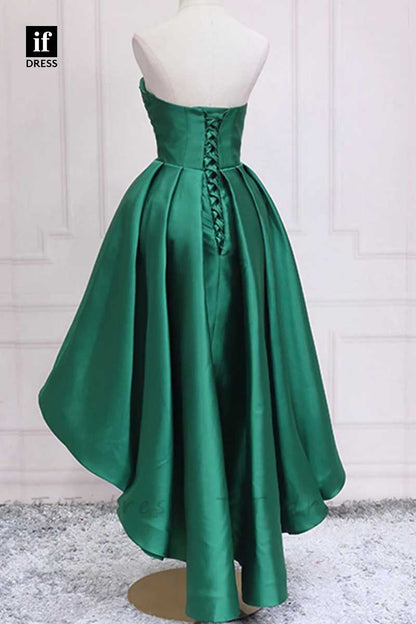 F1890 - Classic Strapless Pleated High Low Sleeveless Cocktail Homecoming Party Dress