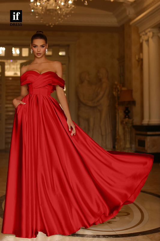 34736 - Chic Off Shoulder A-Line Bow-Knot Ruched Prom Evening Formal Dress