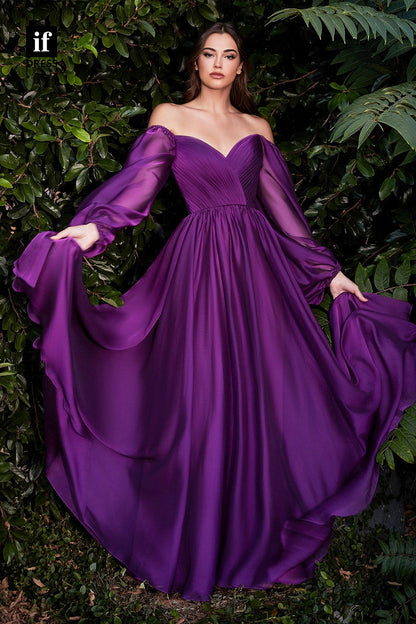 31918 - Unique Strapless V-Neck Long Sleeves Ruched Evening Formal Bridesmaid Dress