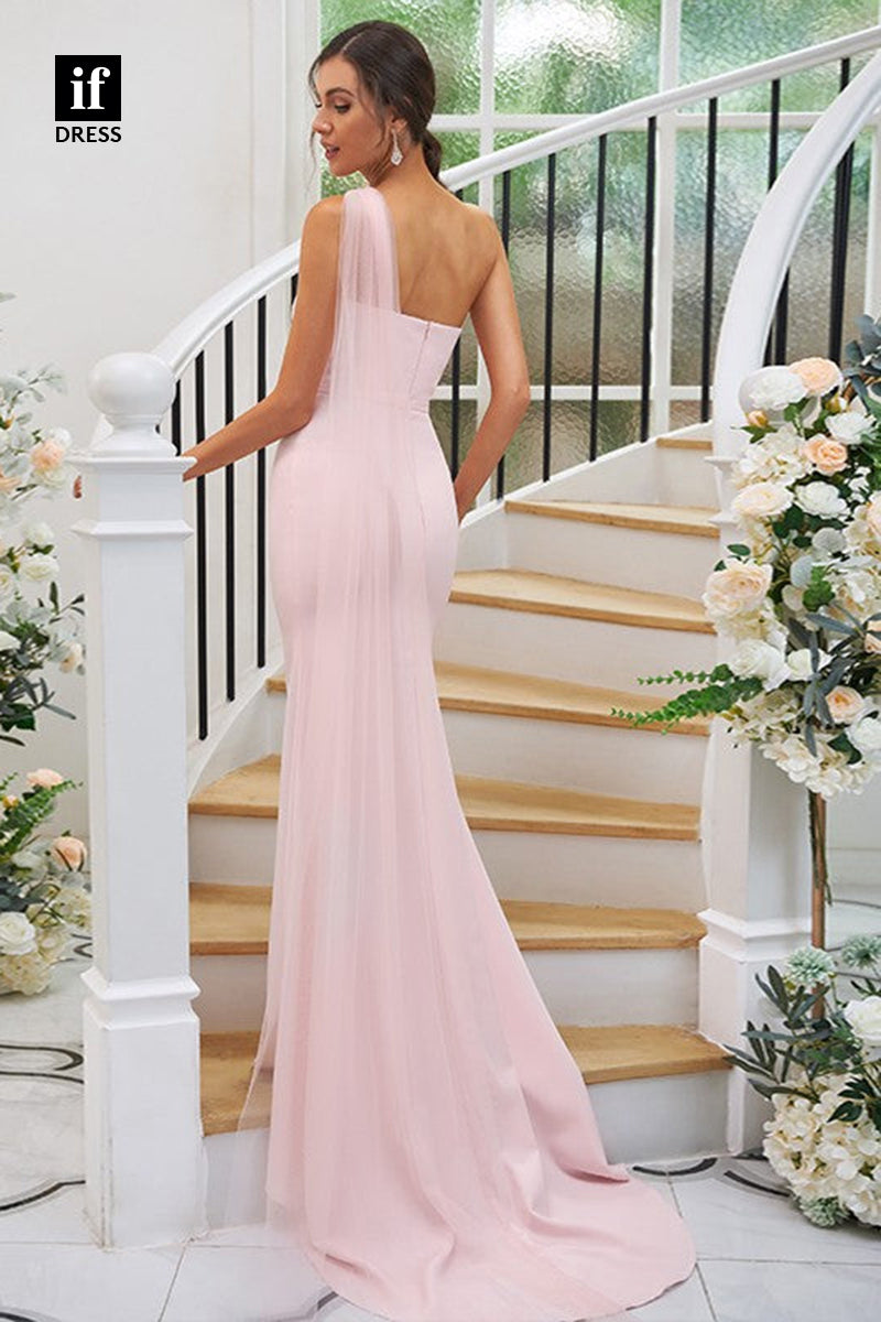 B5060 - Chic One Shoulder Sheath Sleeveless Long Broiodesmaid Dress