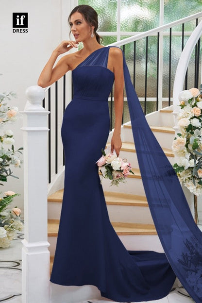 B5060 - Chic One Shoulder Sheath Sleeveless Long Broiodesmaid Dress
