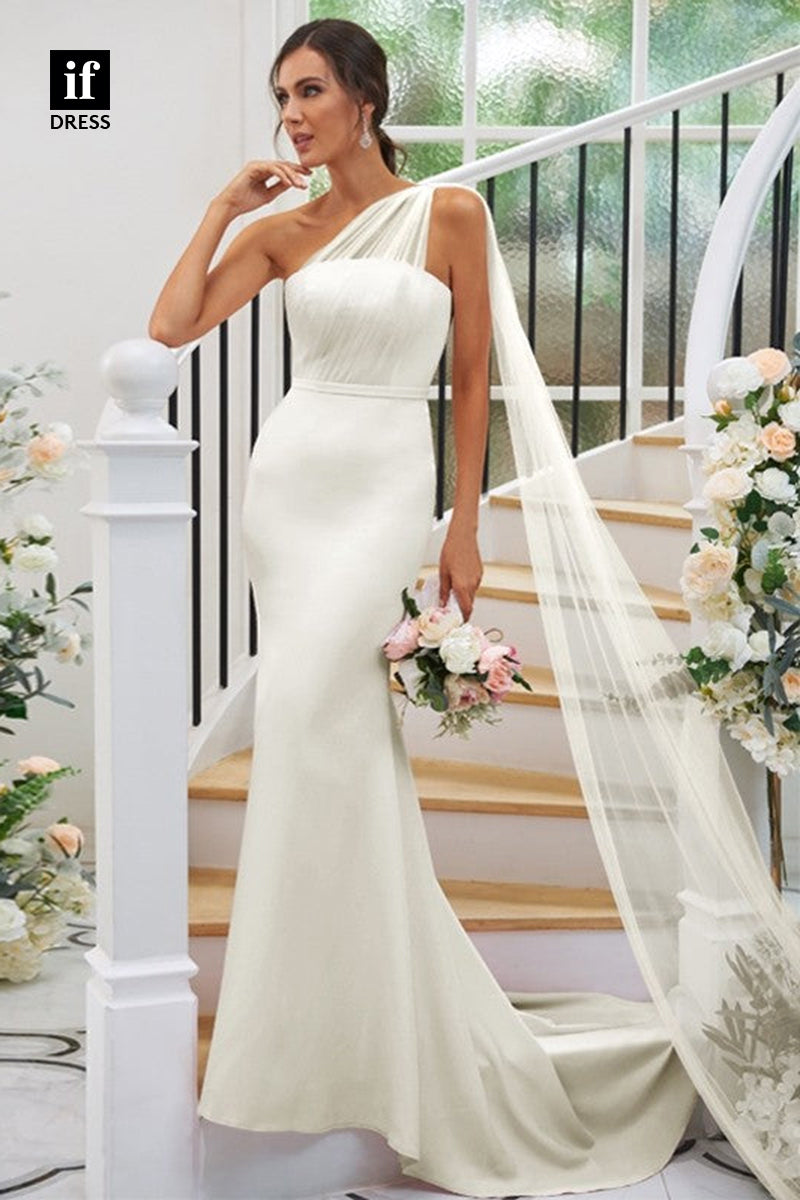 B5060 - Chic One Shoulder Sheath Sleeveless Long Broiodesmaid Dress