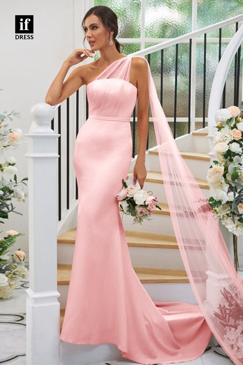 B5060 - Chic One Shoulder Sheath Sleeveless Long Broiodesmaid Dress