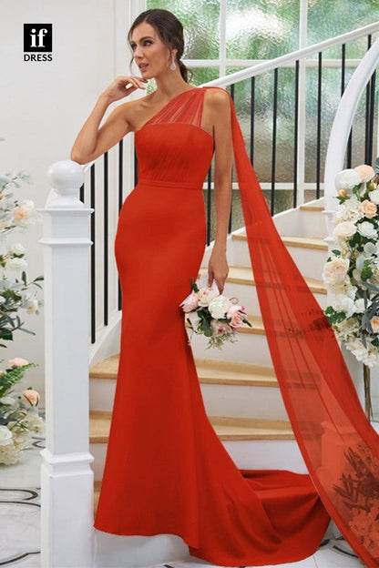 B5060 - Chic One Shoulder Sheath Sleeveless Long Broiodesmaid Dress