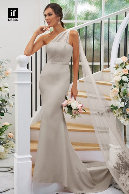 B5060 - Chic One Shoulder Sheath Sleeveless Long Broiodesmaid Dress