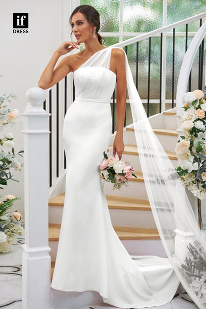 B5060 - Chic One Shoulder Sheath Sleeveless Long Broiodesmaid Dress