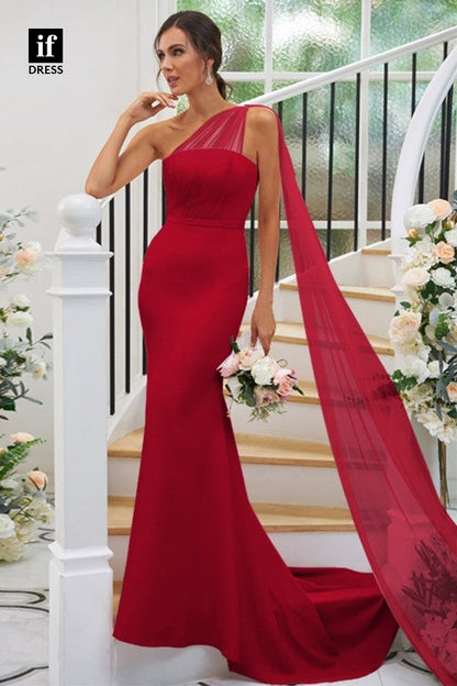B5060 - Chic One Shoulder Sheath Sleeveless Long Broiodesmaid Dress