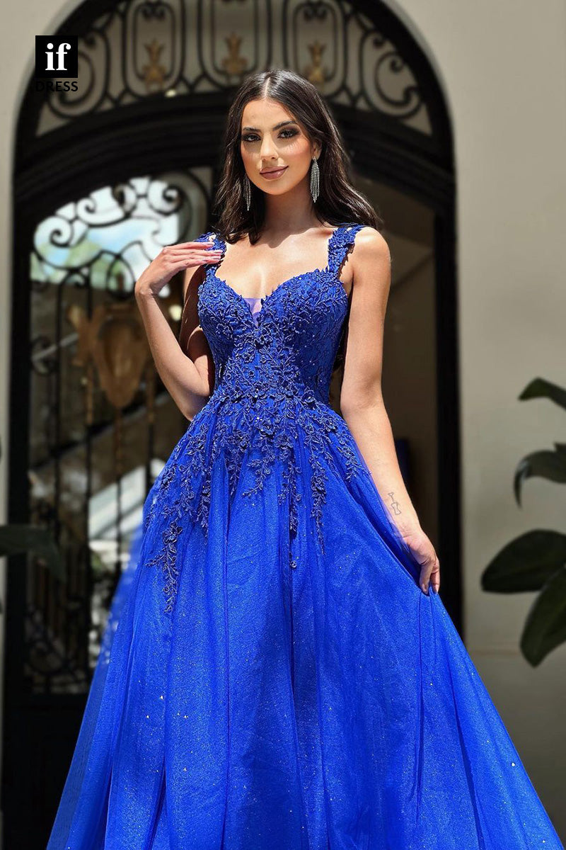 34430 - Generous Straps V-Neck Appliques Prom Evening Formal Gown