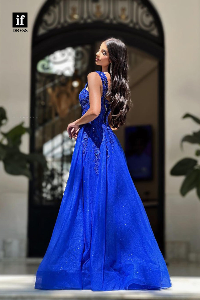 34430 - Generous Straps V-Neck Appliques Prom Evening Formal Gown