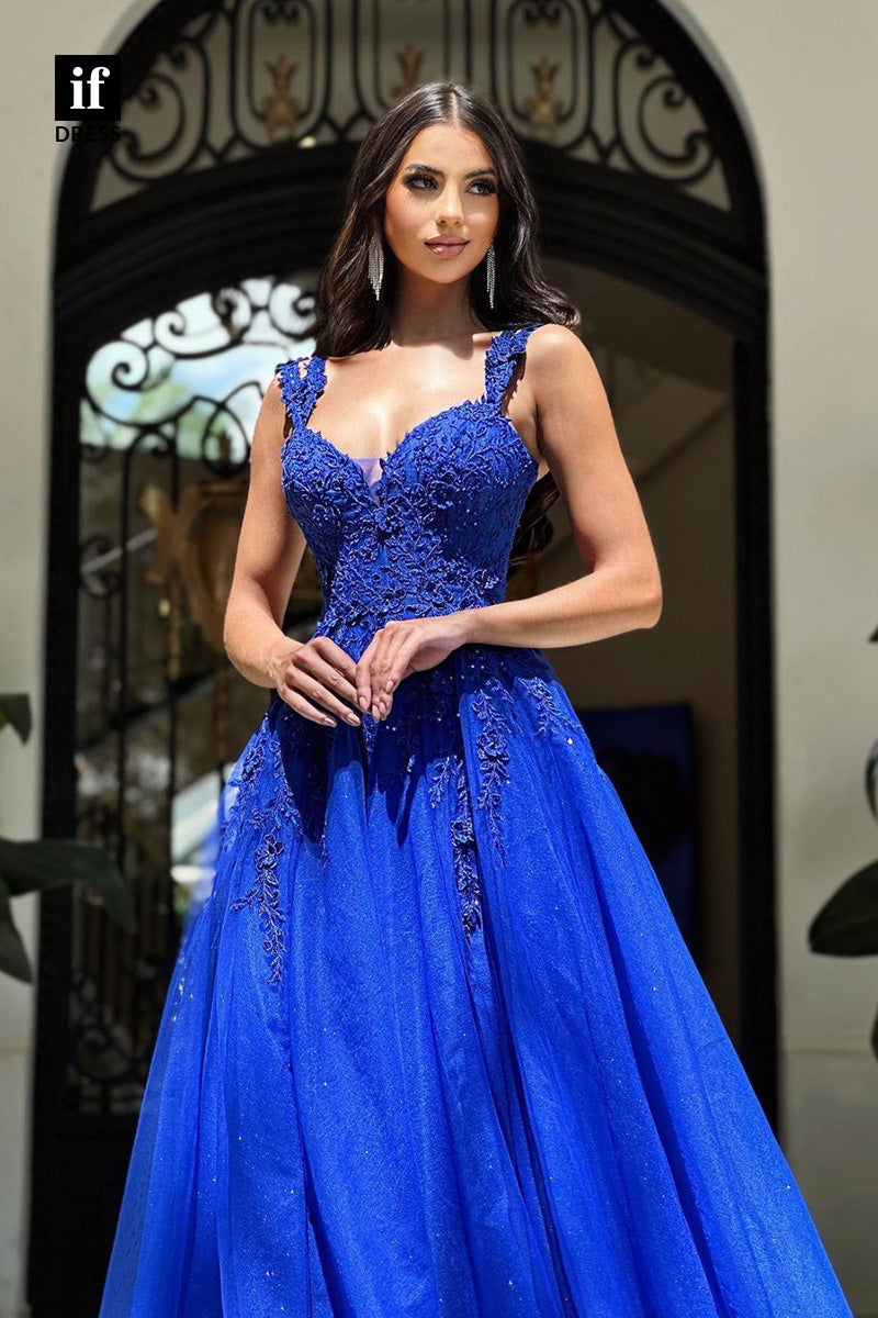 34430 - Generous Straps V-Neck Appliques Prom Evening Formal Gown