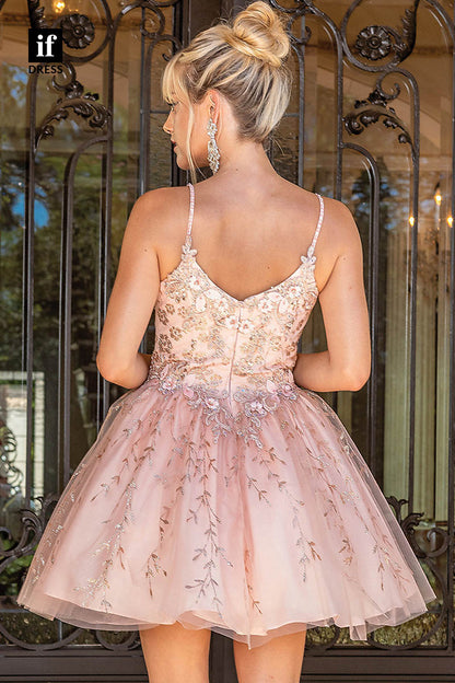 F1348 - Amazing V-Neck A-Line Appliques Cute Mini Homecoming Graduation Dress