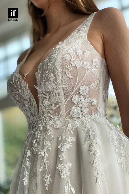 31673 - Attractive V-Neck Lace Appliques Bohemian Wedding Dress