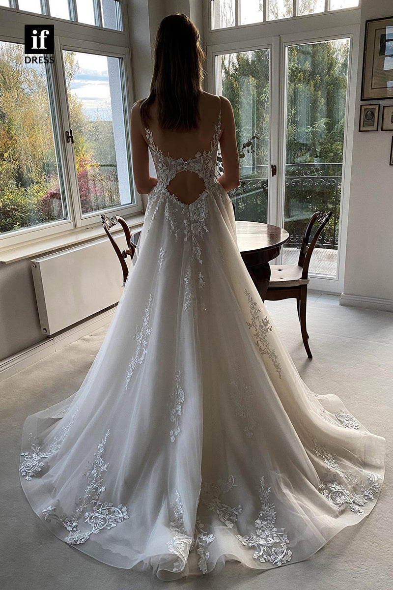 31673 - Attractive V-Neck Lace Appliques Bohemian Wedding Dress