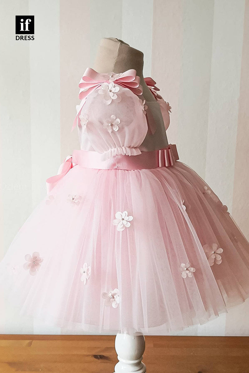 30300 - Cute A-line Appliques Short Sleeves Flower Girls Dresses Pink First Communion Dresses