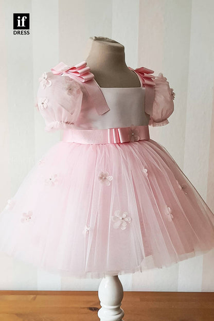 30300 - Cute A-line Appliques Short Sleeves Flower Girls Dresses Pink First Communion Dresses