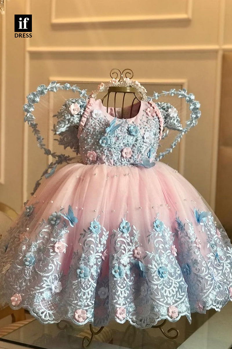 30302 - Cute 3D Lace Appliques Flower Girl Dress Pink First Communion Dress