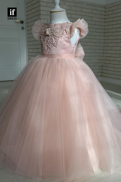 30314 - A-line  Lace Appliques Pink Flower Girls Dress Cute First Communion Dress