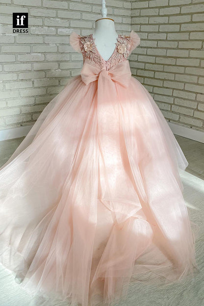 30314 - A-line  Lace Appliques Pink Flower Girls Dress Cute First Communion Dress