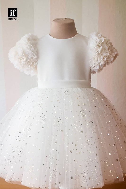 30321 - A-line Short Sleeves Star Flower Girls Dress Cute Communion Dress