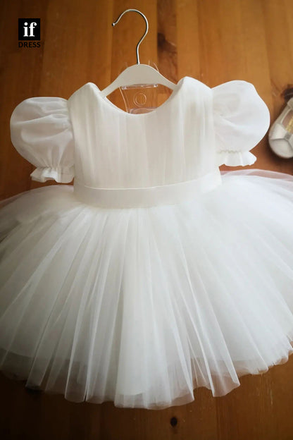30322 - A-line Short Sleeves Simple Flower Girls Dress Cute First Communion Dress