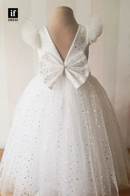 30323 - A-line Cap Sleeves Star Flower Girls Dress Cute First Communion Dress