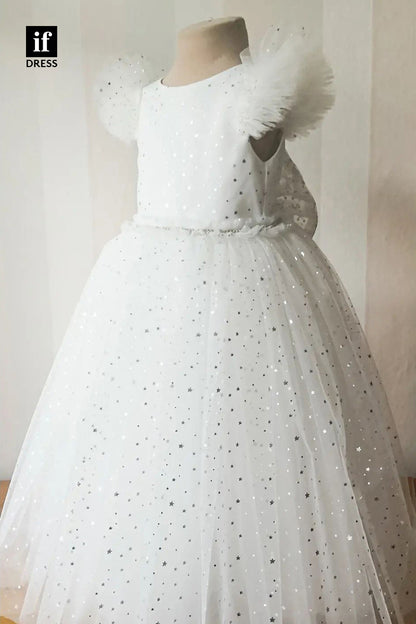 30323 - A-line Cap Sleeves Star Flower Girls Dress Cute First Communion Dress