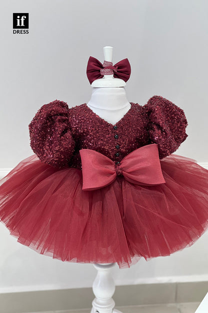 30335 - Cute A-Line V-Neck Sequins Tulle Flower Girl Dresses
