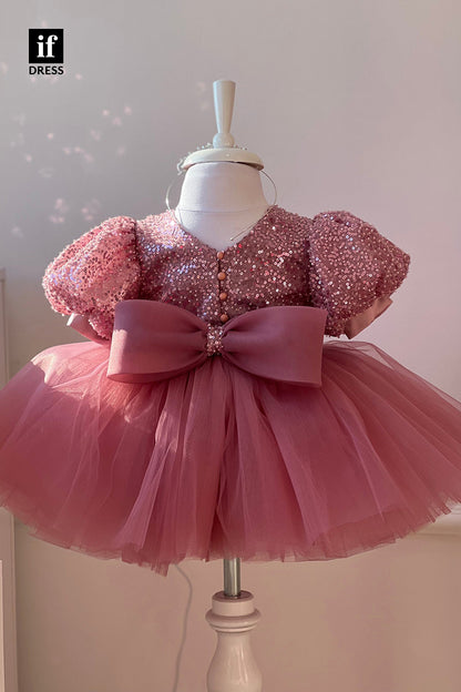 30335 - Cute A-Line V-Neck Sequins Tulle Flower Girl Dresses