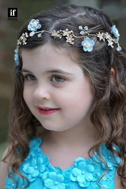 30350 - Blue 3D Appliques High Low Toddles Dress Flower Girl Dress