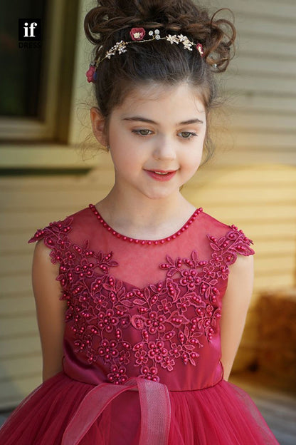 30354 - Ball Gown Flower Girl Dress Appliques Burgundy Toddle Dress